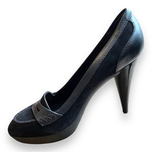 TOD’S Black Suede And Leather Penny Platform Loafers Pumps